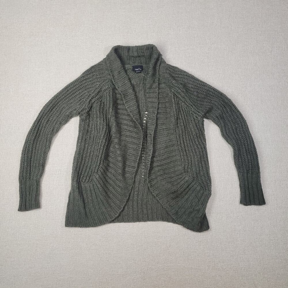 Rue 21 Cardigan Sweater Long Sleeves Lagenlook Fashion Olive green Medium